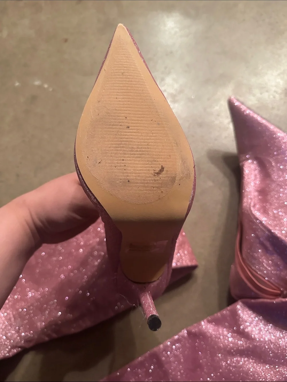 Over-the-Knee Pink Glitter Stiletto Boots